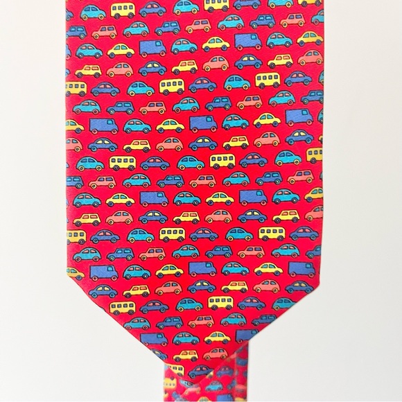 Holland & Sherry London 1836 All Silk Red Men’s Tie with Colorful Cars OS - Picture 5 of 6